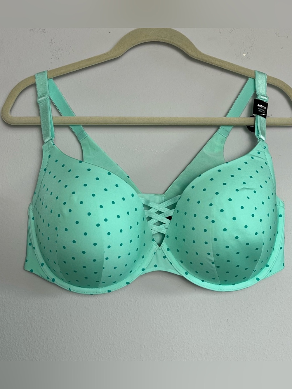 Torrid Mint Green Teal Polka Dot Push-Up Bra - Back Closure 40DDD NWT